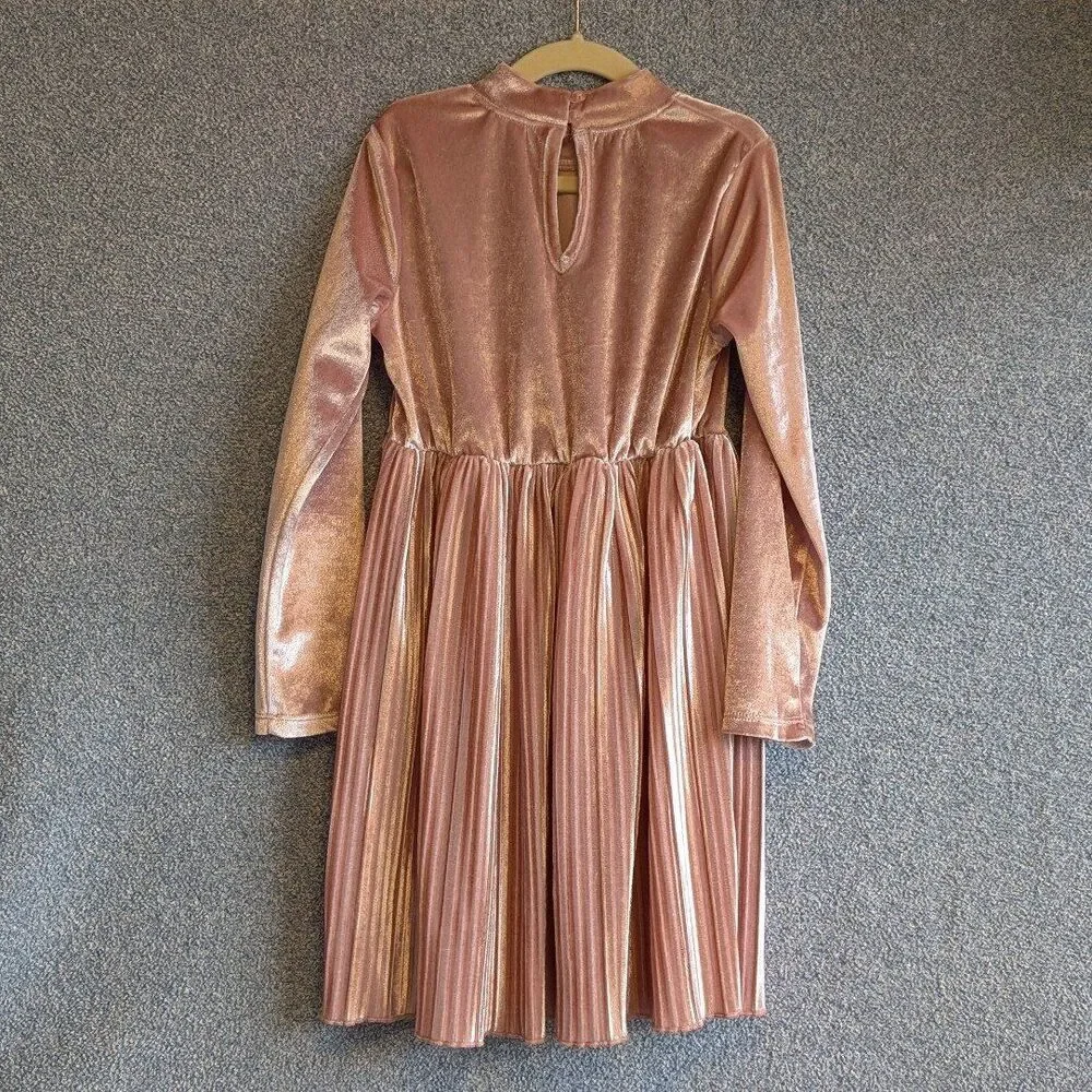 Wonder Nation Girls Size S (6/6X) Mock Neck Blush Pink Velvet Pleated Midi Dress